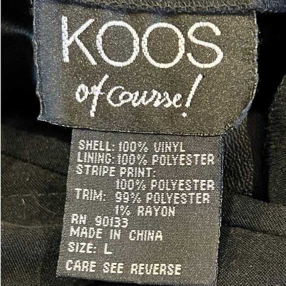 Vintage Koos Of Course! Black Feathers Reversible Vinyl & Polyester Jacket Large - Picture 14 of 16